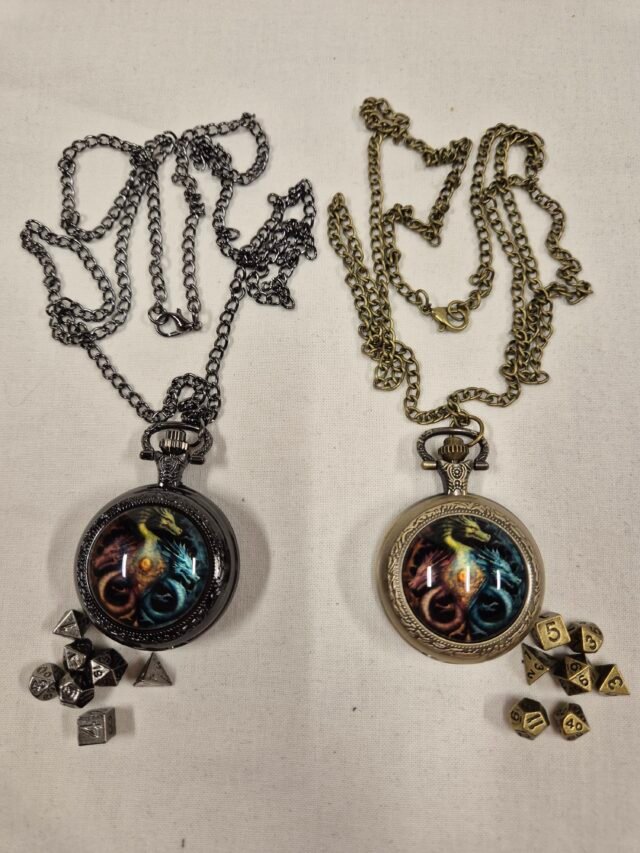 D&D Dice Pendant - 7-Piece Metal Dice Set - Dragon YingYang