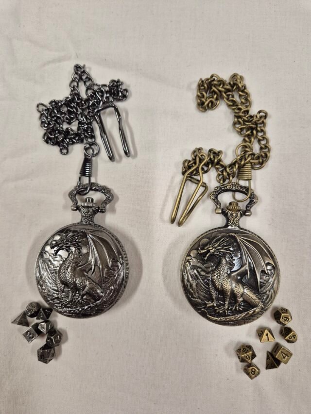 D&D Dice Pendant - 7-Piece Metal Dice Set - Dragon Lord