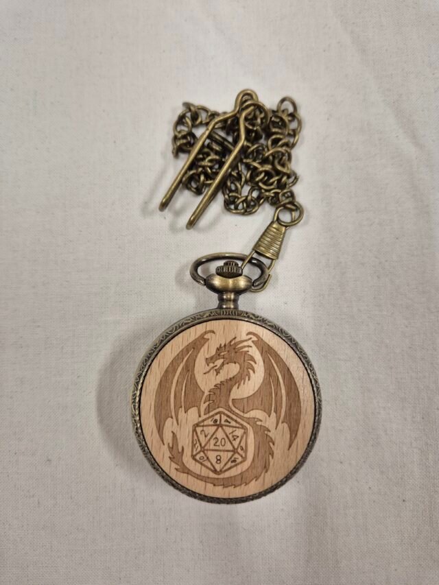 D&D Wood Dragon Dice Pendant - 7-Piece Metal Dice Set
