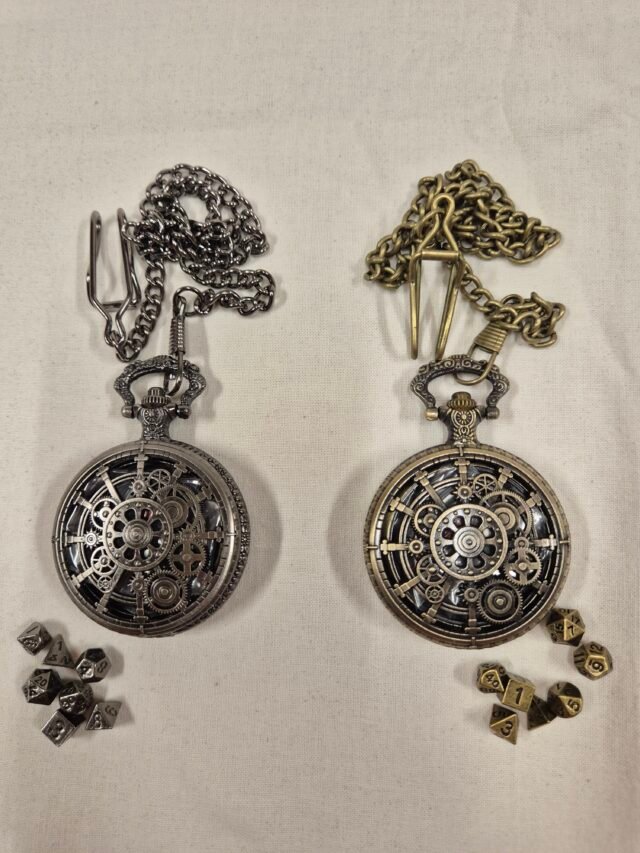 D&D Dice Pendant - 7-Piece Metal Dice Set - Steampunk