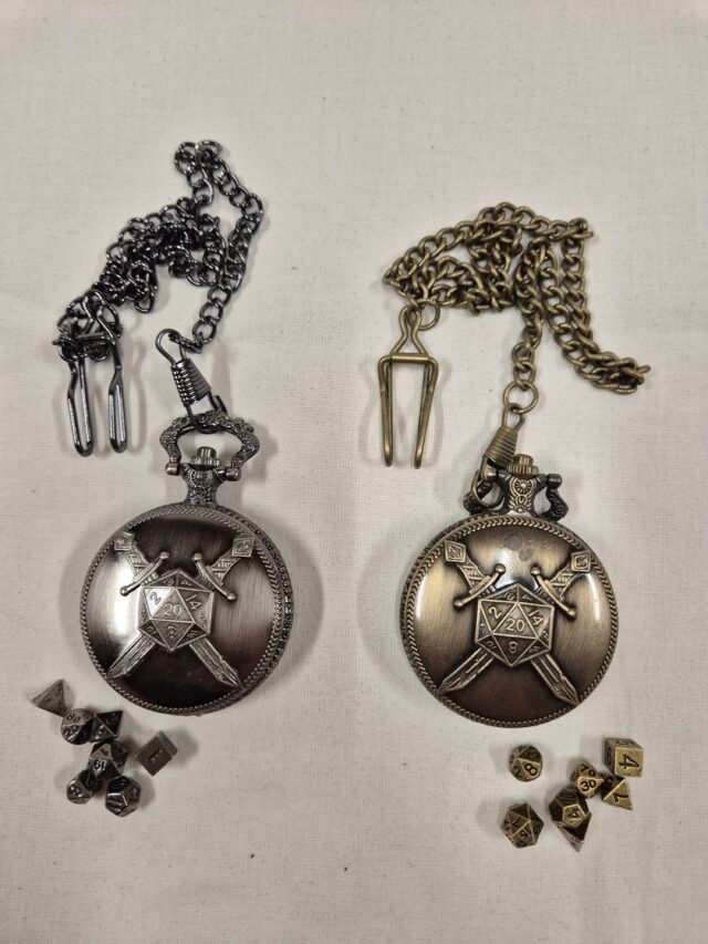 D&D Dice Pendant - 7-Piece Metal Dice Set - Swords
