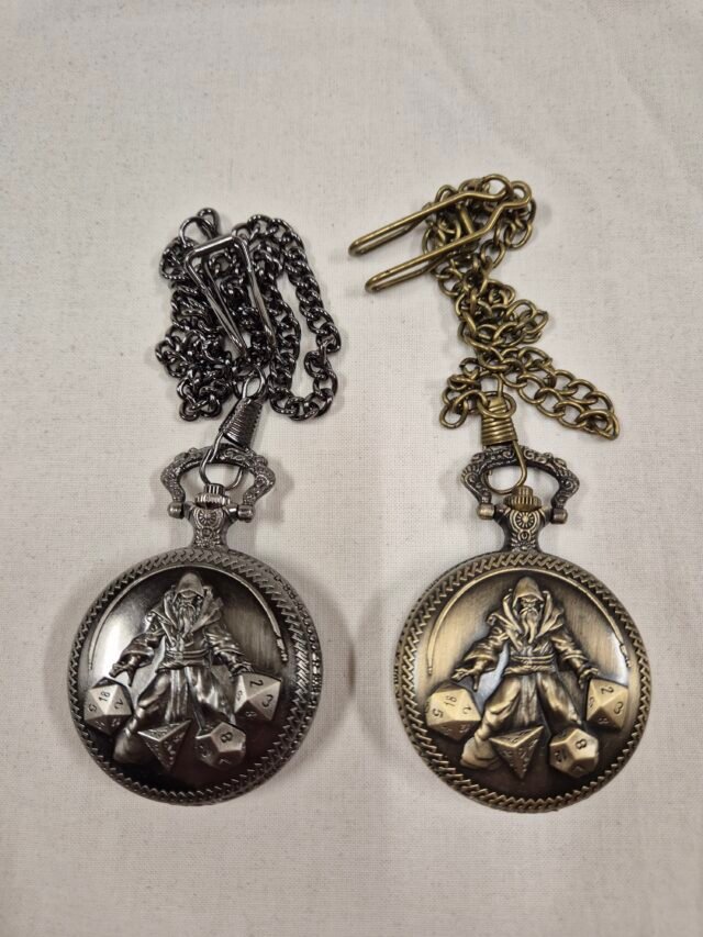 D&D Dice Pendant - 7-Piece Metal Dice Set - Wizard