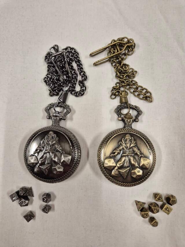 D&D Dice Pendant - 7-Piece Metal Dice Set - Wizard